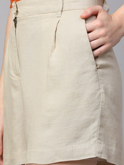 Women's Beige Linen Viscose Regular Fit Shorts - Image 6