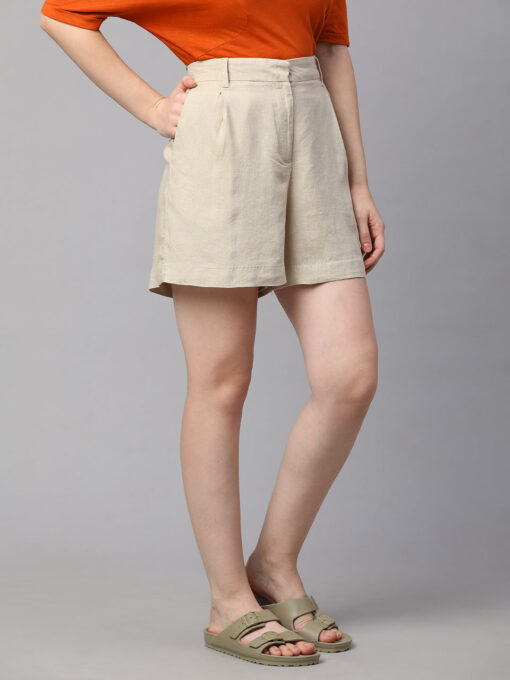 Women's Beige Linen Viscose Regular Fit Shorts - Image 4