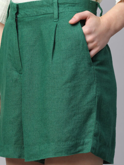 Women's Green Linen Viscose Regular Fit Shorts - Image 6