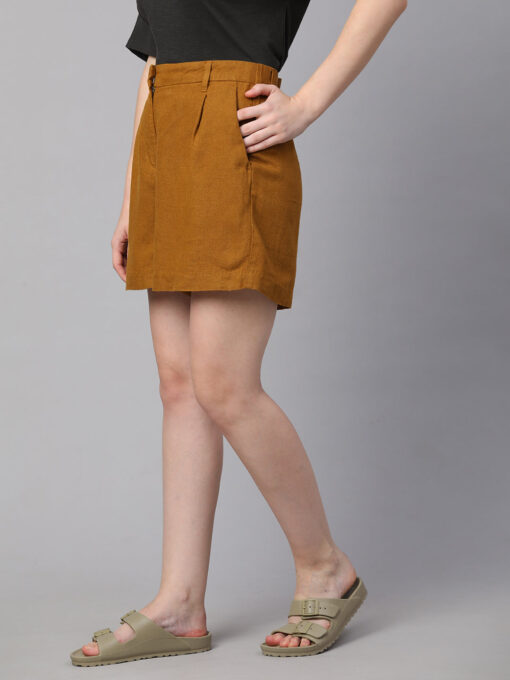 Women's Mustard Linen Viscose Regular Fit Shorts - Image 3