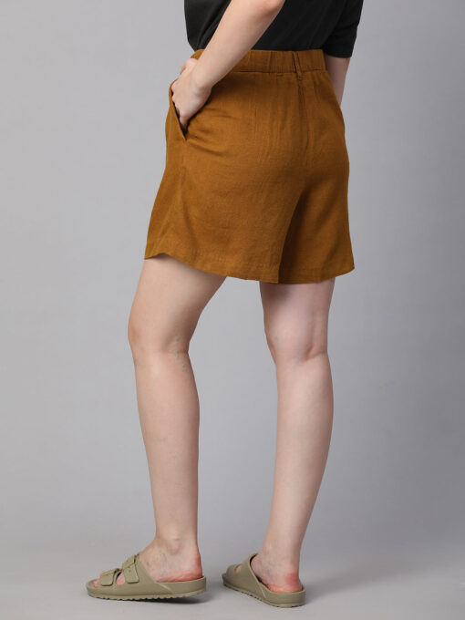 Women's Mustard Linen Viscose Regular Fit Shorts - Image 5