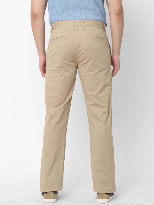 Men's Cotton Lycra Khaki Regular Fit Pant - Image 4