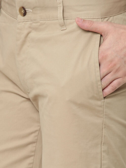 Men's Cotton Lycra Khaki Regular Fit Pant - Image 6