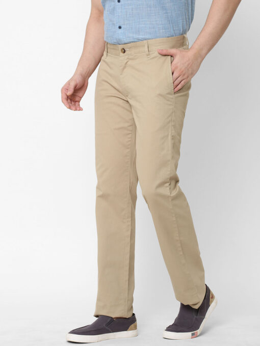 Men's Cotton Lycra Khaki Regular Fit Pant - Image 2