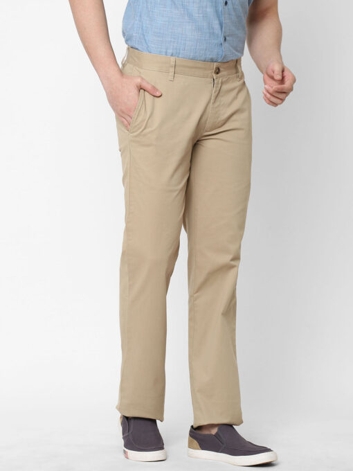 Men's Cotton Lycra Khaki Regular Fit Pant - Image 3