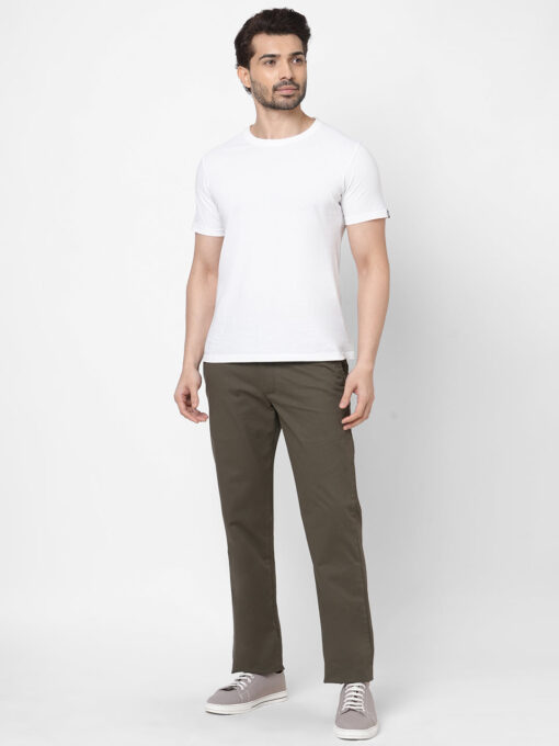 Men's Cotton Lycra Olive Regular Fit Pant - Image 5