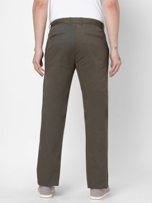 Men's Cotton Lycra Olive Regular Fit Pant - Image 4