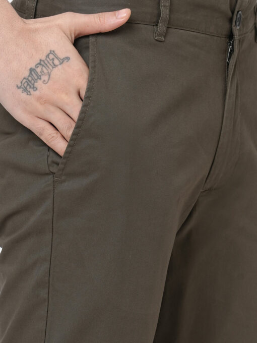 Men's Cotton Lycra Olive Regular Fit Pant - Image 6