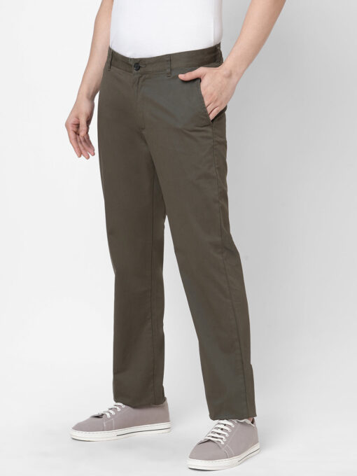 Men's Cotton Lycra Olive Regular Fit Pant - Image 2