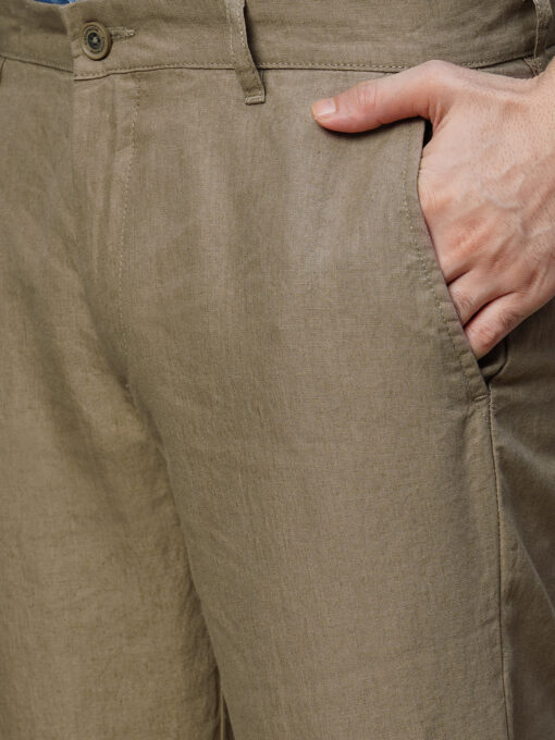 Men's Brown 100% Linen Regular Fit Pant - Image 6