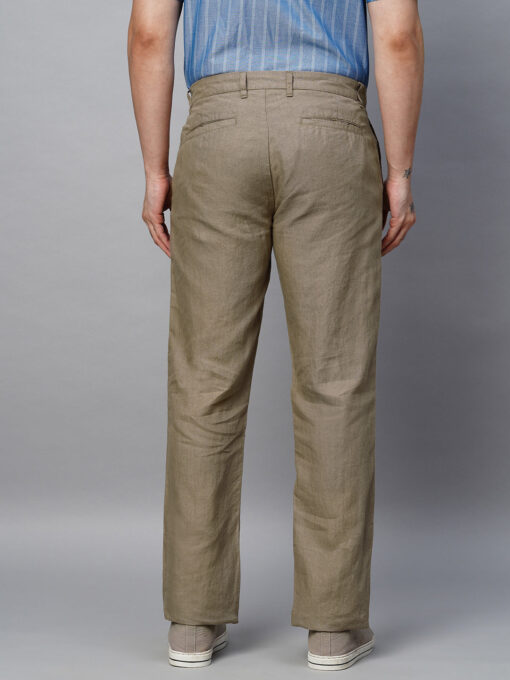 Men's Brown 100% Linen Regular Fit Pant - Image 5