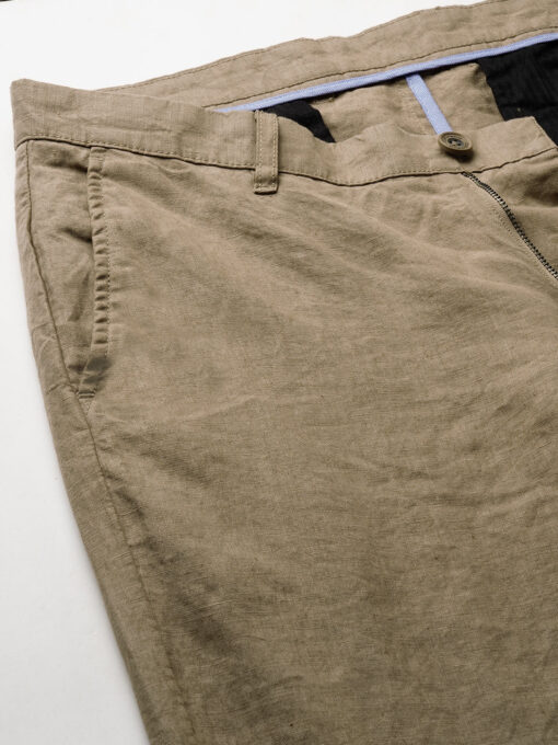 Men's Brown 100% Linen Regular Fit Pant - Image 7