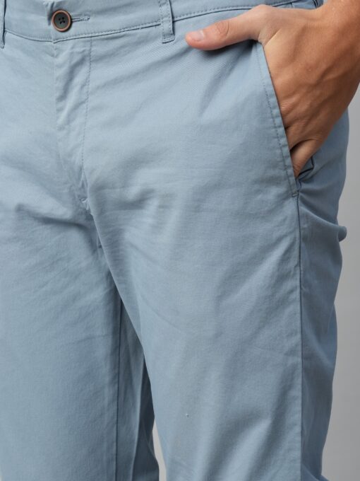 Men's Greyish Blue Cotton Lycra  Regular Fit Pant - Image 6