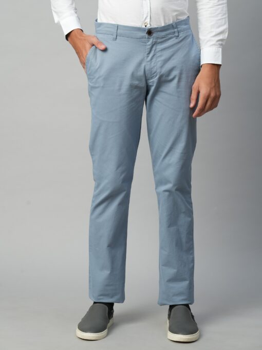 Men's Greyish Blue Cotton Lycra  Regular Fit Pant - Image 2