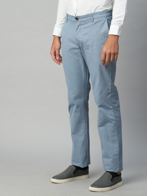 Men's Greyish Blue Cotton Lycra  Regular Fit Pant - Image 3