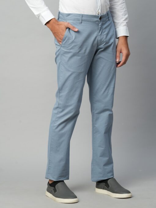 Men's Greyish Blue Cotton Lycra  Regular Fit Pant - Image 4