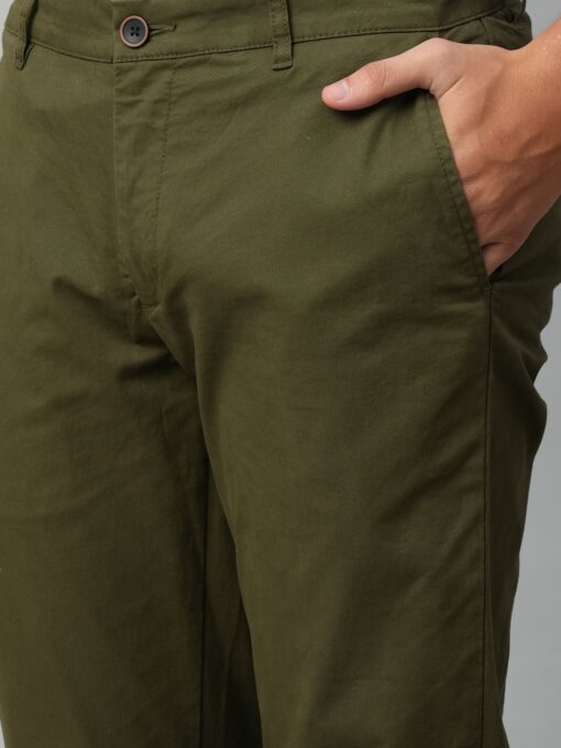 Men's Olive Cotton Lycra Regular Fit Pant - Image 6