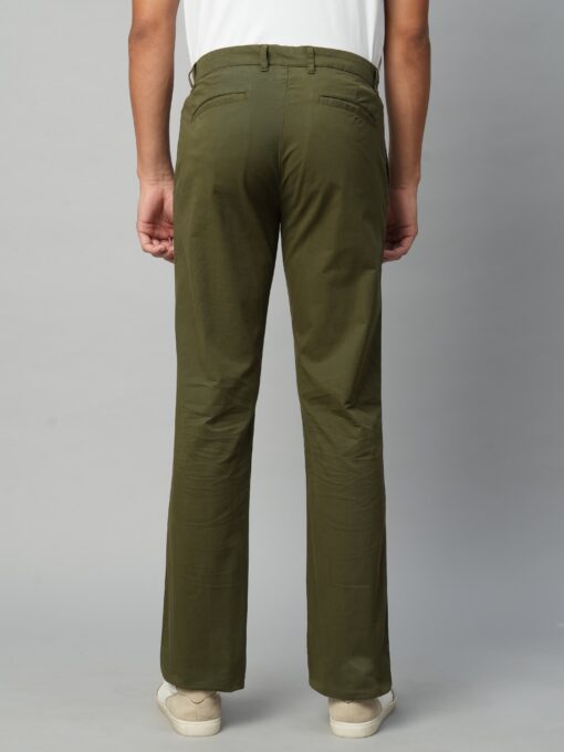 Men's Olive Cotton Lycra Regular Fit Pant - Image 5