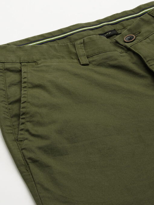 Men's Olive Cotton Lycra Regular Fit Pant - Image 7