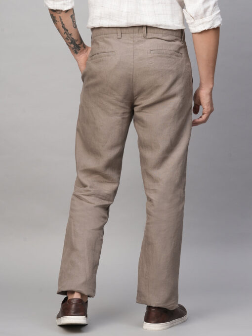 Men's Lt Brown 100% Linen Regular Fit Pant - Image 5