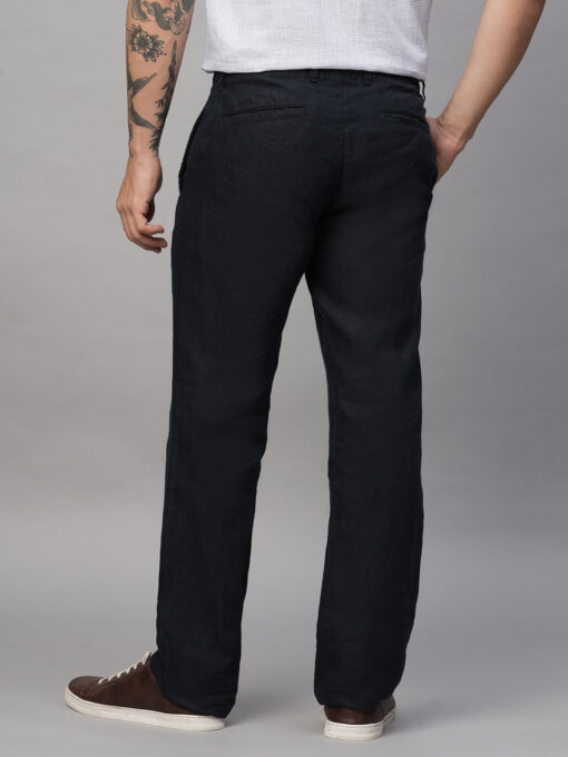 Men's Navy 100% Linen Regular Fit Pant - Image 5