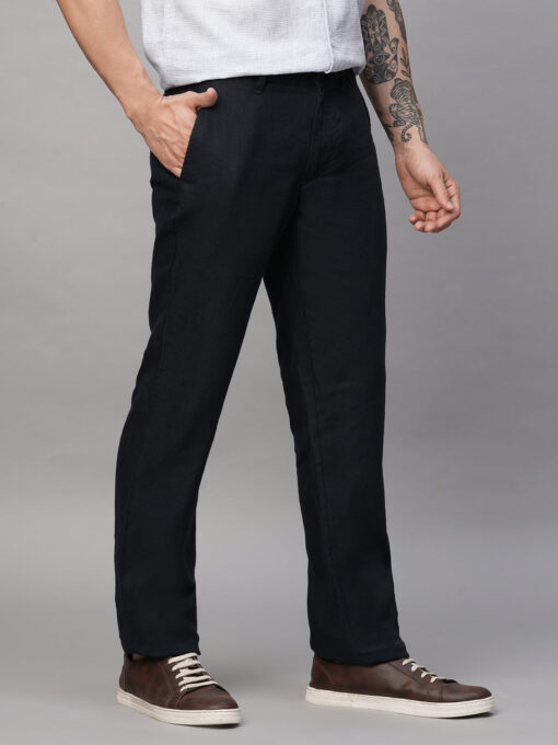 Men's Navy 100% Linen Regular Fit Pant - Image 4