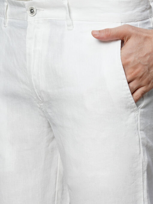 Men's White 100% Linen Regular Fit Pant - Image 6