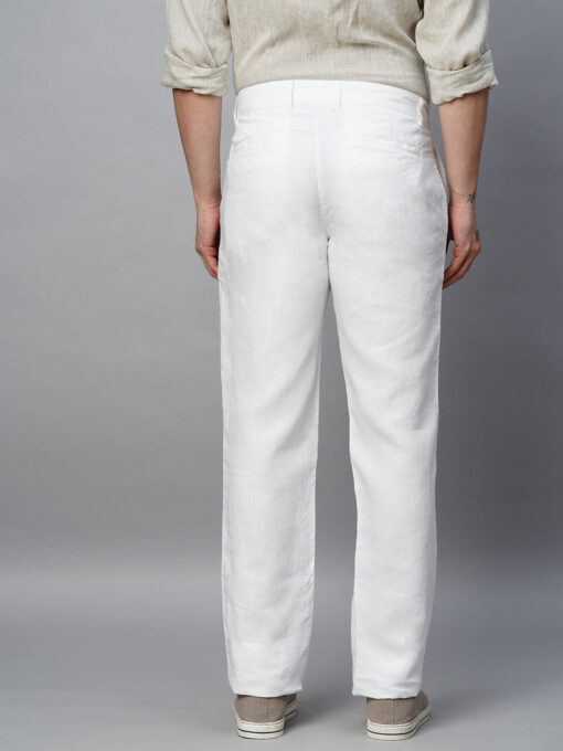 Men's White 100% Linen Regular Fit Pant - Image 5