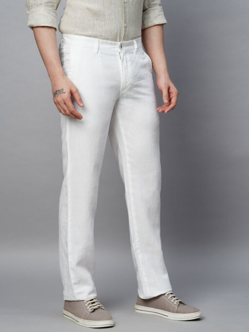 Men's White 100% Linen Regular Fit Pant - Image 4