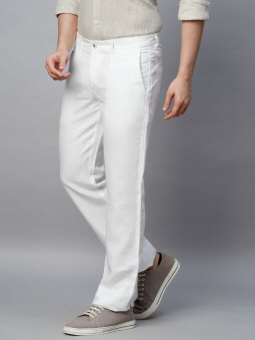 Men's White 100% Linen Regular Fit Pant - Image 3