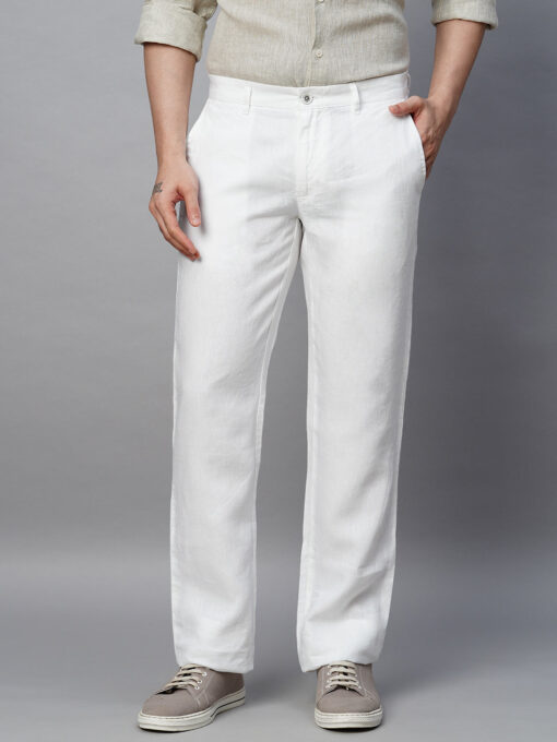 Men's White 100% Linen Regular Fit Pant - Image 2