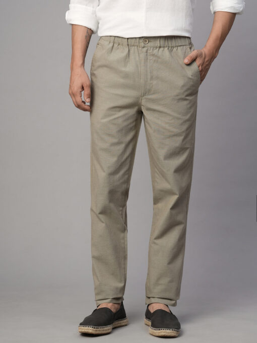 Men's Khaki Cotton Regular Fit Pant - Image 2