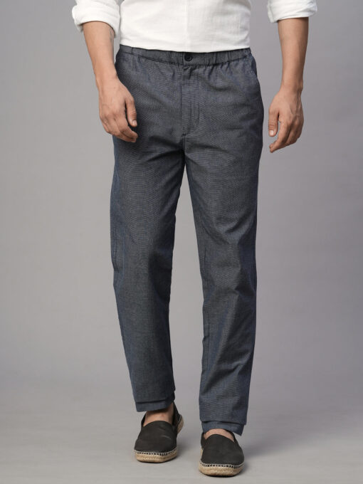 Men's Navy Cotton Regular Fit Pant - Image 2