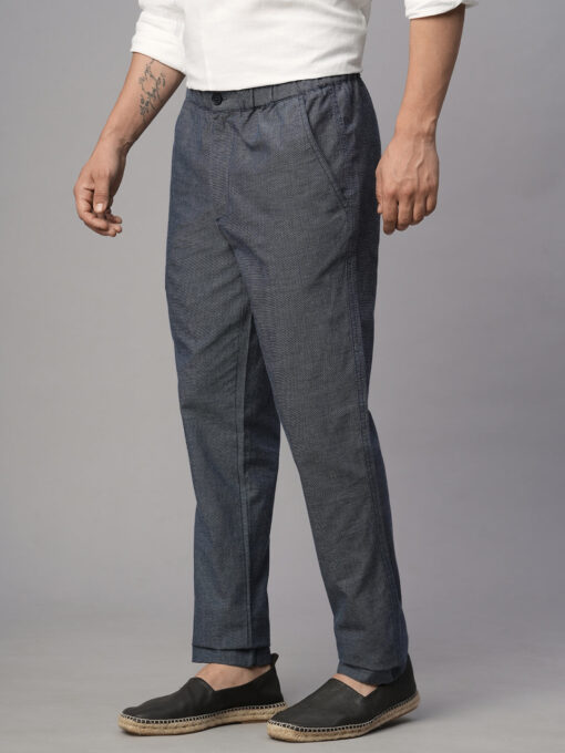 Men's Navy Cotton Regular Fit Pant - Image 3