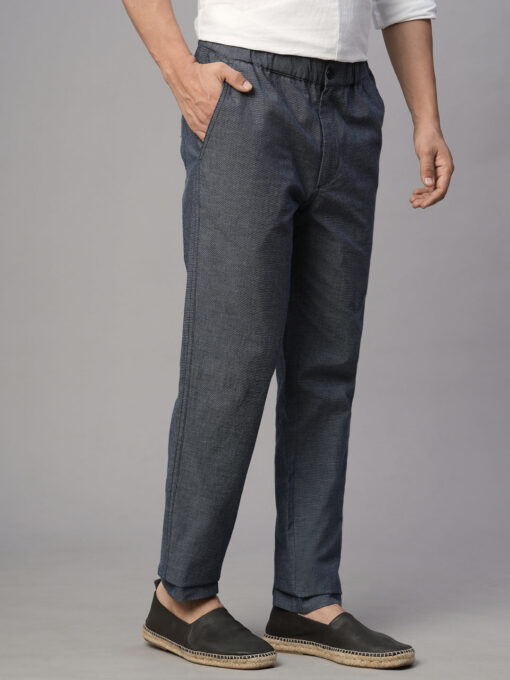 Men's Navy Cotton Regular Fit Pant - Image 4