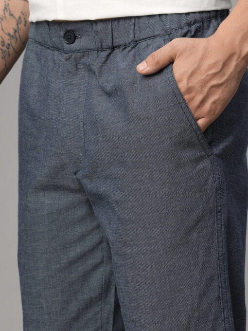 Men's Navy Cotton Regular Fit Pant - Image 6