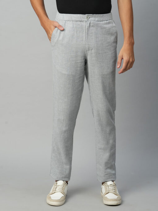 Men's Grey Cotton Linen Regular Fit Draw String Pant - Image 2