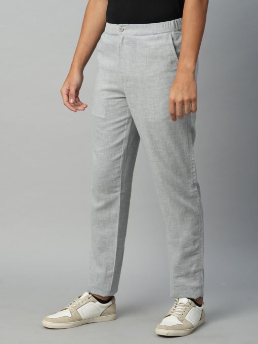 Men's Grey Cotton Linen Regular Fit Draw String Pant - Image 3