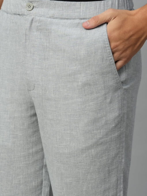 Men's Grey Cotton Linen Regular Fit Draw String Pant - Image 6