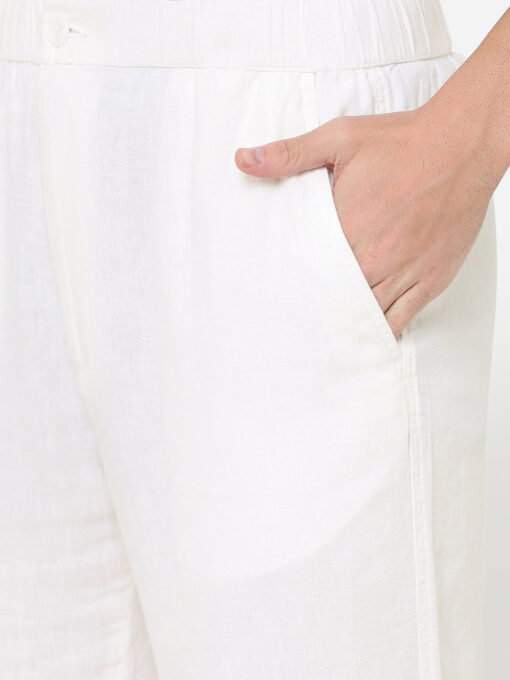 Men's White Cotton Linen Regular Fit Draw String Pant - Image 6