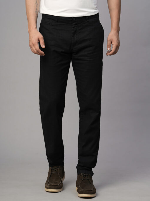 Men's Black Cotton Linen Slim Fit Pant - Image 2