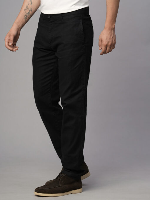 Men's Black Cotton Linen Slim Fit Pant - Image 3