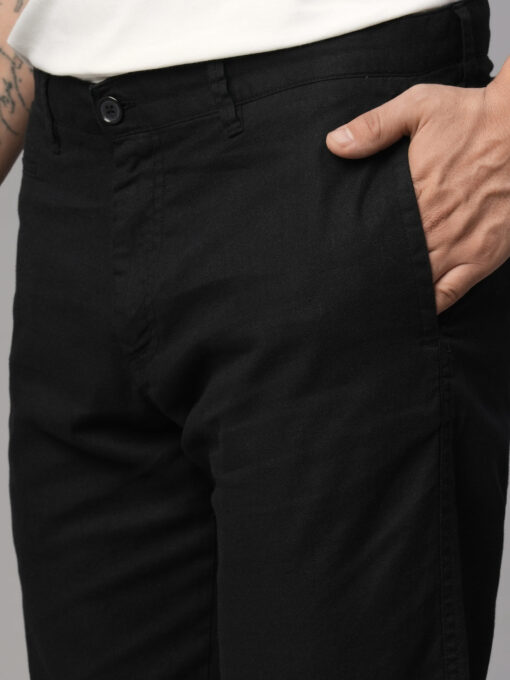 Men's Black Cotton Linen Slim Fit Pant - Image 6