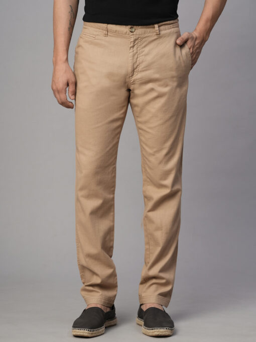 Men's Khaki Cotton Linen Slim Fit Pant - Image 2