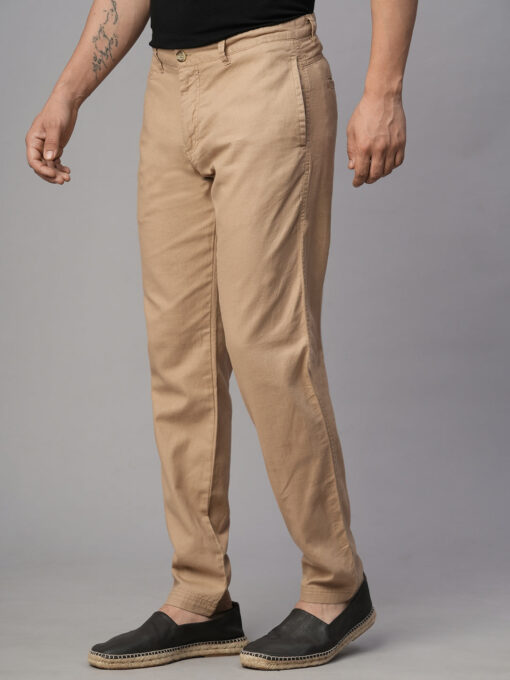 Men's Khaki Cotton Linen Slim Fit Pant - Image 3