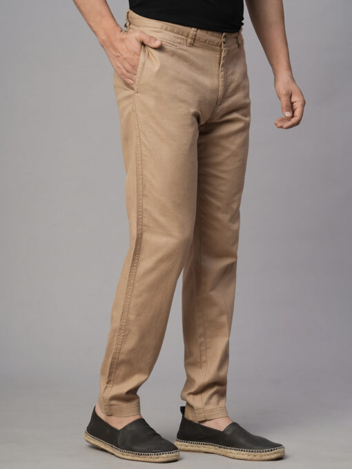 Men's Khaki Cotton Linen Slim Fit Pant - Image 4