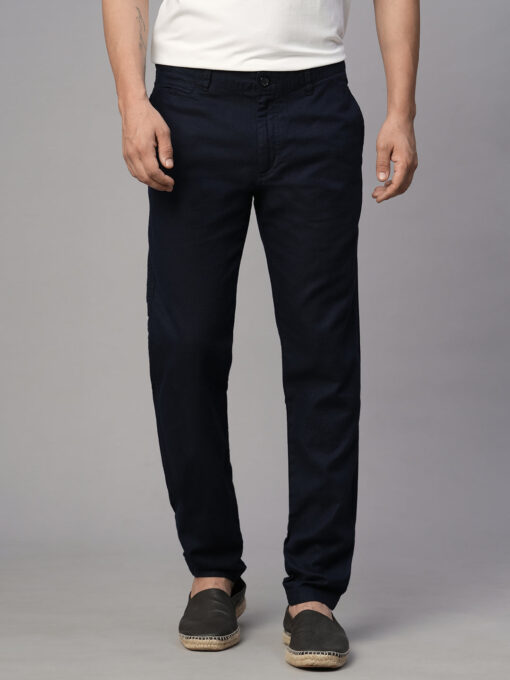 Men's Navy Cotton Linen Slim Fit Pant - Image 2