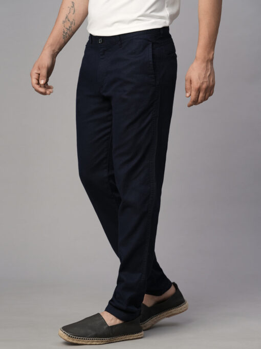 Men's Navy Cotton Linen Slim Fit Pant - Image 3