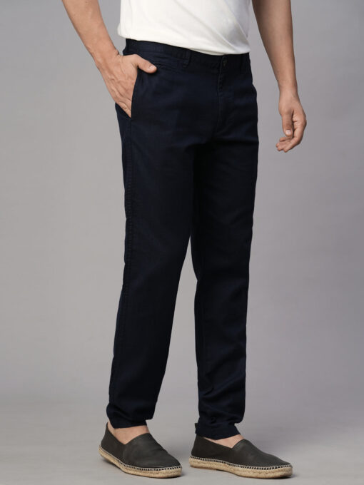 Men's Navy Cotton Linen Slim Fit Pant - Image 4