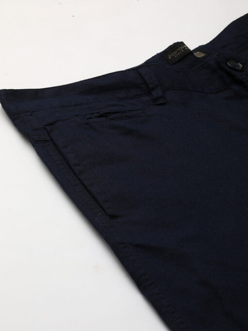 Men's Navy Cotton Linen Slim Fit Pant - Image 7